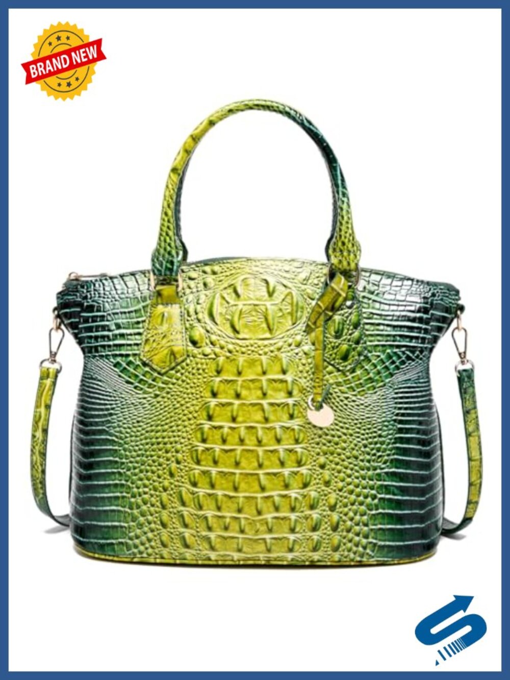 Vegan Leather Crocodile Satchel Tote with Shoulder Strap